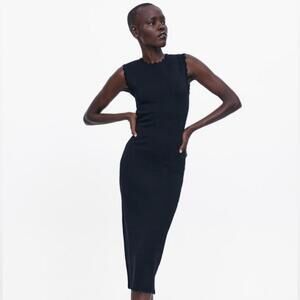 Zara Scalloped Knit Sleeveless Bodycon Midi Dress